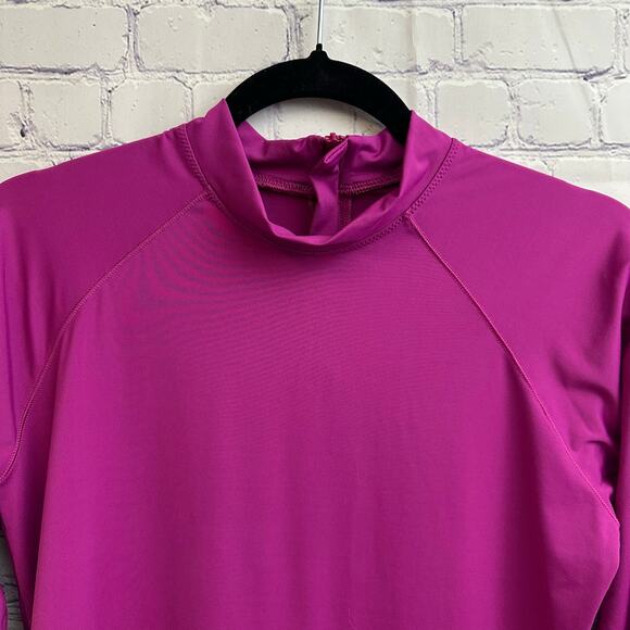 Athleta Purple Athletic Mock Neck Zip Up Back Long Sleeve Shirt Large Workout - Picture 2 of 9